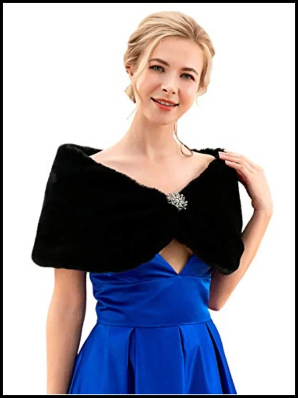 Faux Fur Wrap Shawl with Clasp for Wedding Bridal Party